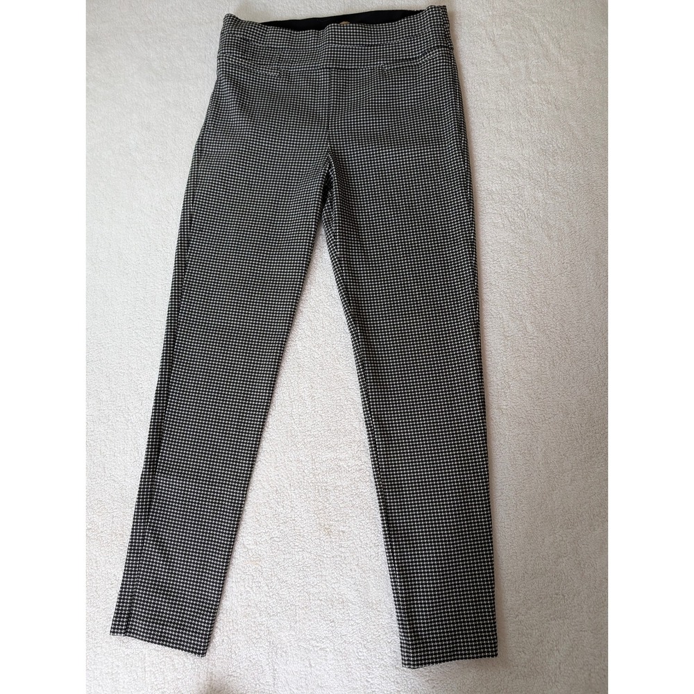 Takara Womens Houndstooth Pull On Ankle Pants Black White Slim Fit L Academia